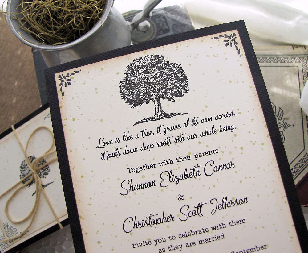 oak tree pocket wedding invitations