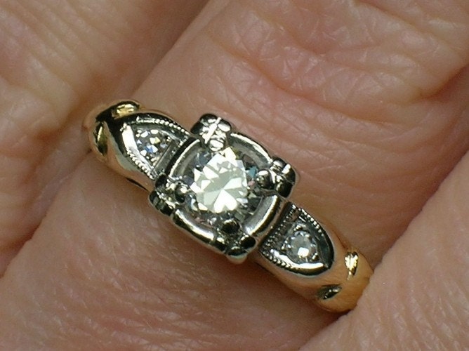 Vintage Engagement Ring Late Art Deco 1930s Depression era Awesomeness