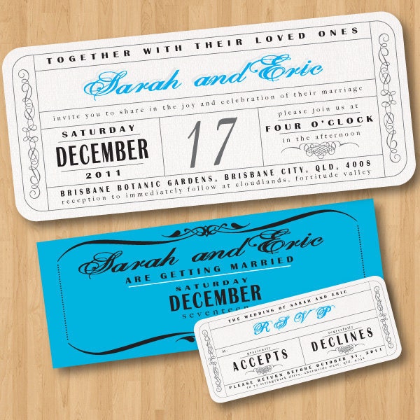Vintage Wedding Ticket Style Invitations DIY Set printable 