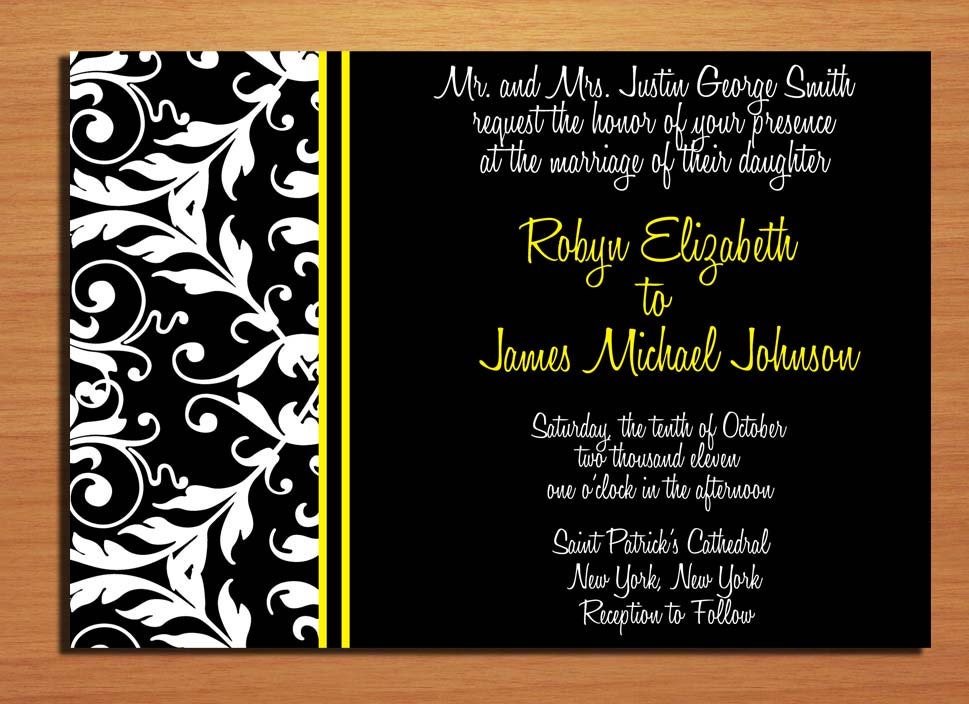 Black and Yellow Damask Wedding Invitation PRINTABLE DIY