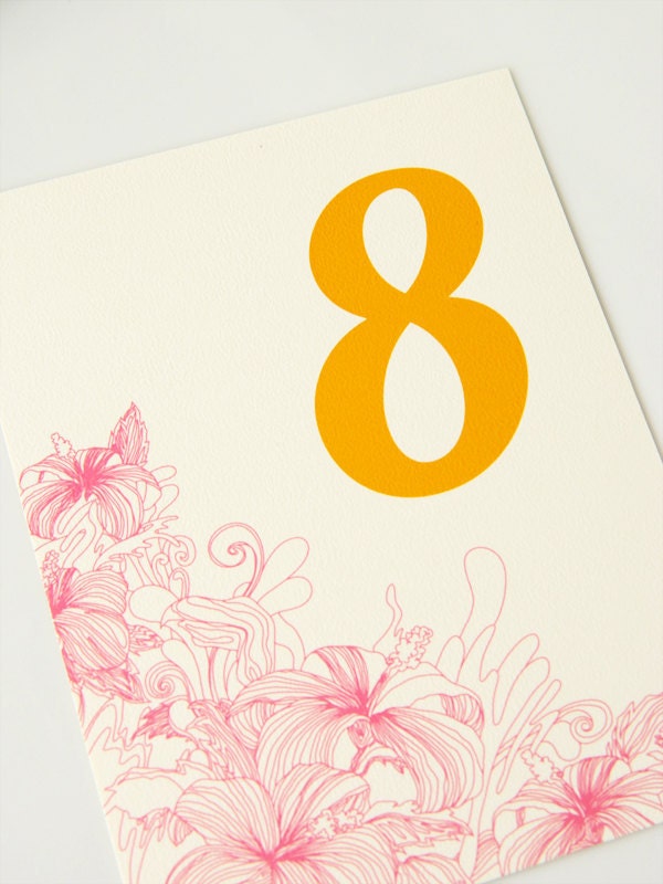 Summer Pink Flower Wedding Card Table Number Card From WeddingSundae