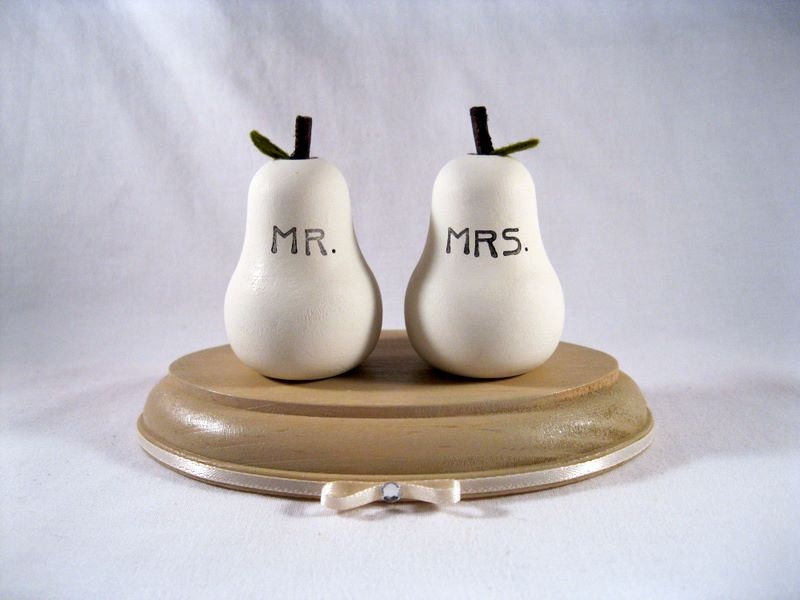 Mr and Mrs Pear Country Rustic Wedding Cake Topper From knottingwood