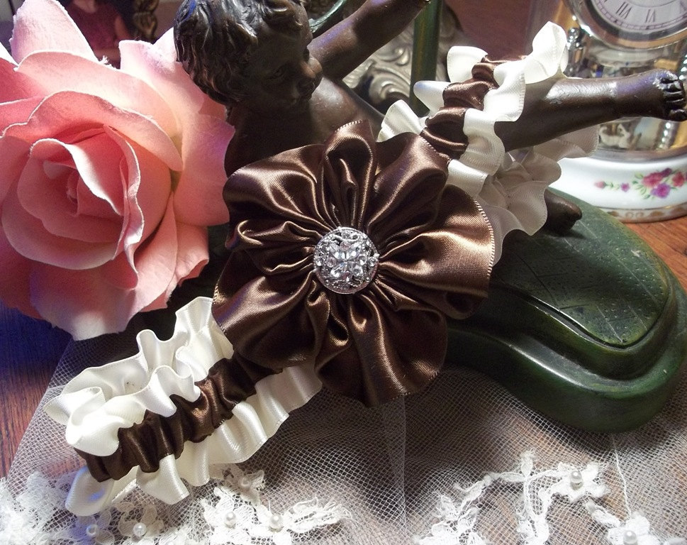 Chocolate Brown and Ivory Fall Wedding Garter Set From AllAHeartDesires