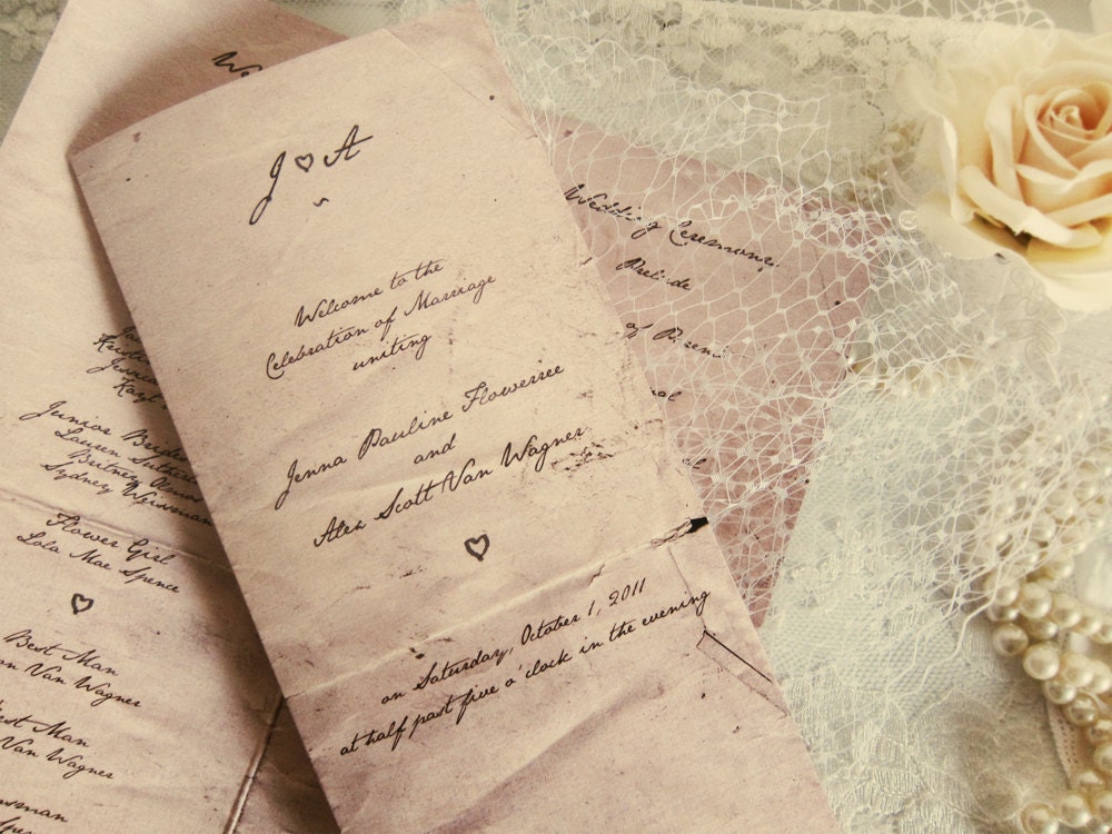Vintage Wedding Programs 1sheet Mr Darcy 39s Handwritten Letter Note 