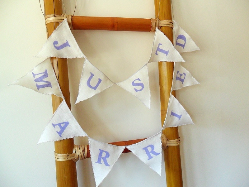Just Married Wedding Banner Wedding Bunting with Lilac Letters