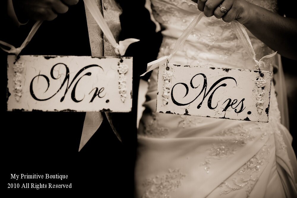 MR and MRS Chair Hangers Shabby Chic Wedding Signs Cottage Wedding Sign 