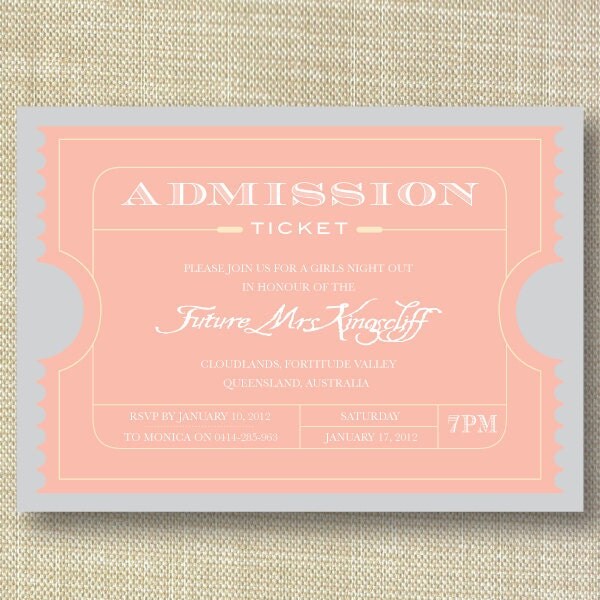 Movie Ticket Vintage Bachelorette Party Invitations DIY Set printable 