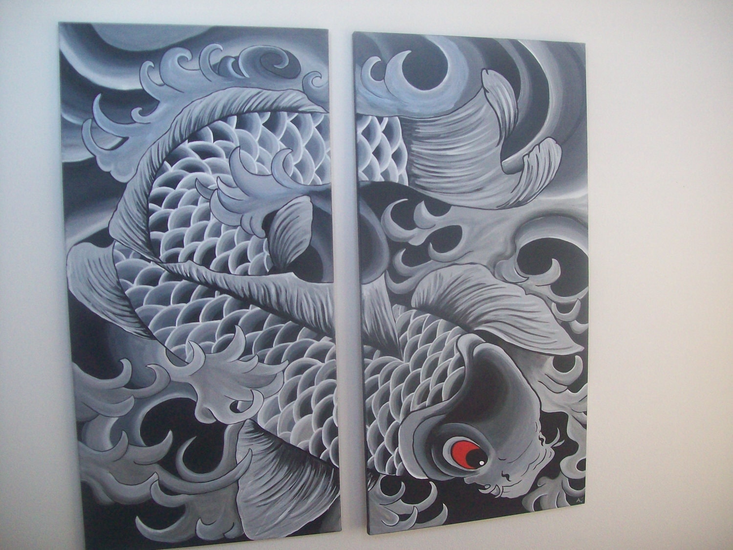 Black and white koi zoom This painting is done with acrylic paint tattoo