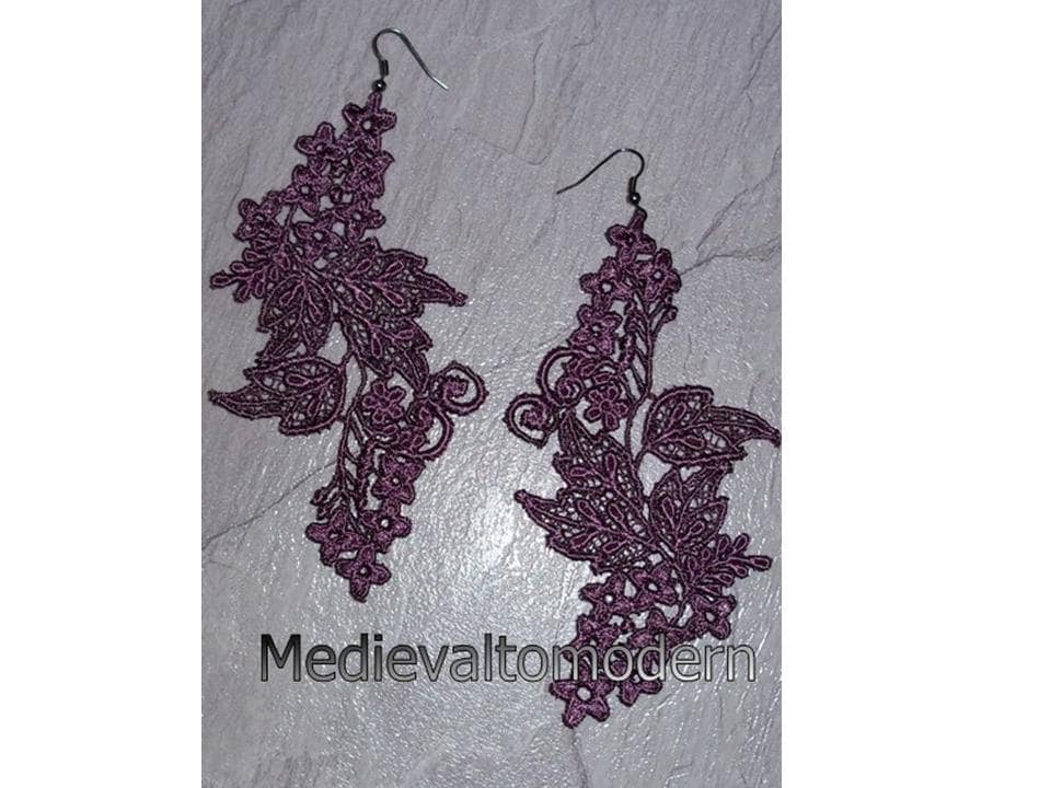 Super LONG Lacy Purple Mauve Wedding Venise Lace Earrings
