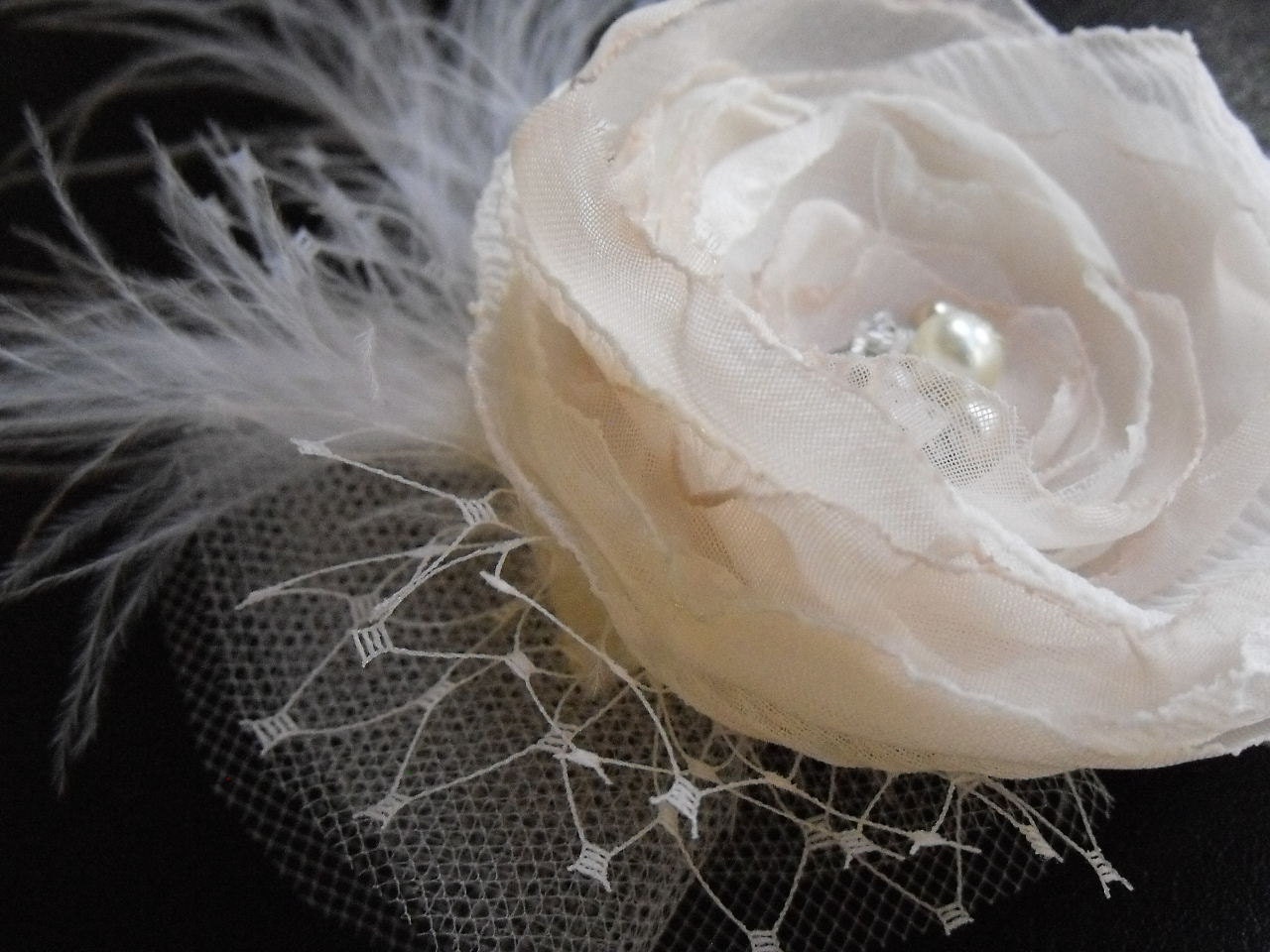 Champagne,Blush, Hair Flower, Fascinator,Headpiece :  wedding champagne flower vintage headpiece Il Fullxfull.276306381