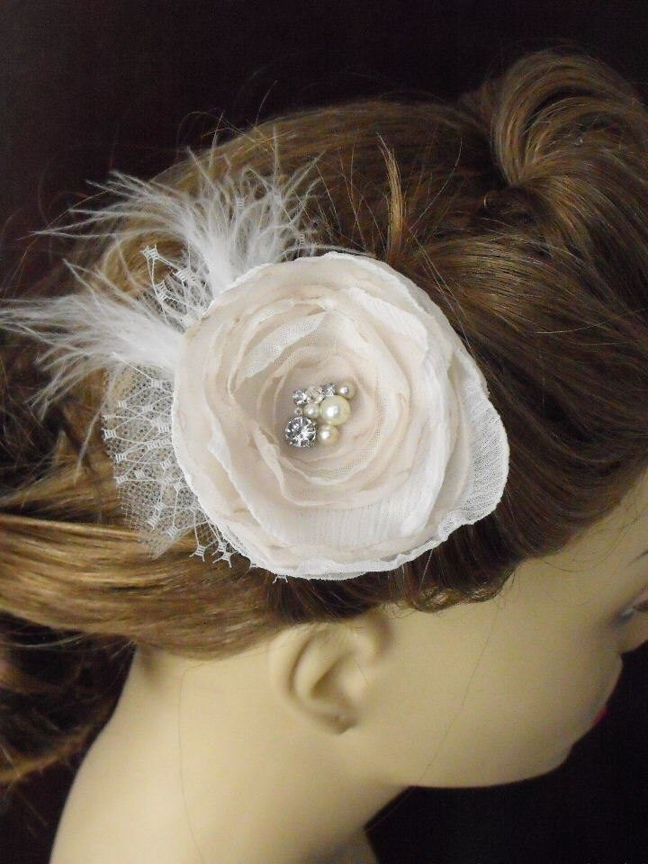 Champagne,Blush, Hair Flower, Fascinator,Headpiece :  wedding champagne flower vintage headpiece Il Fullxfull.276306585