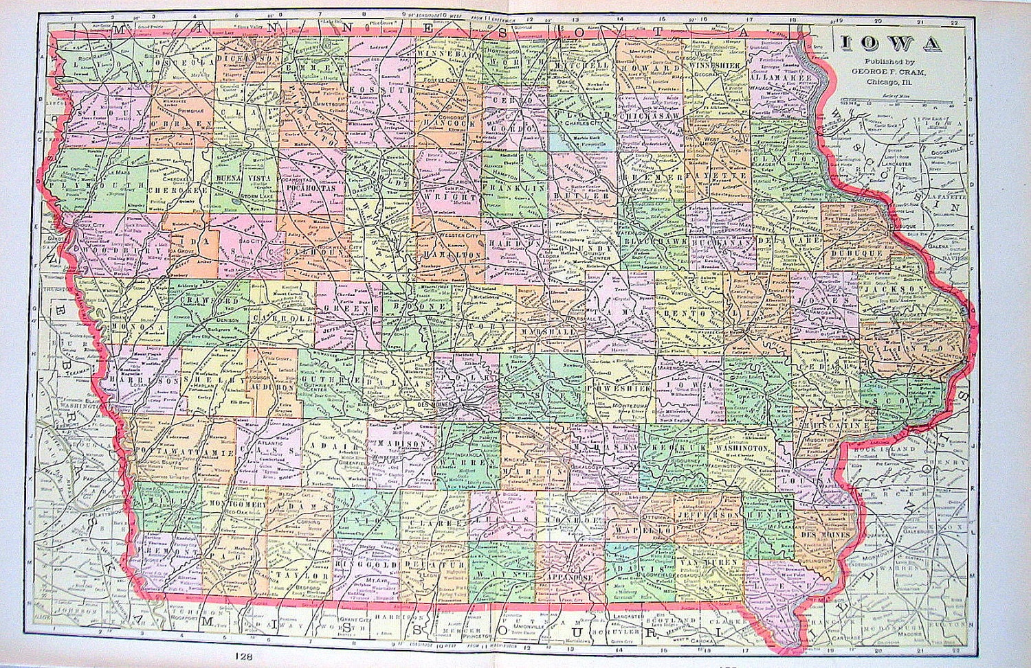State Map of Iowa: 1901 Antique Map from World Atlas State Map of Iowa: 1901 Antique Map from World Atlas