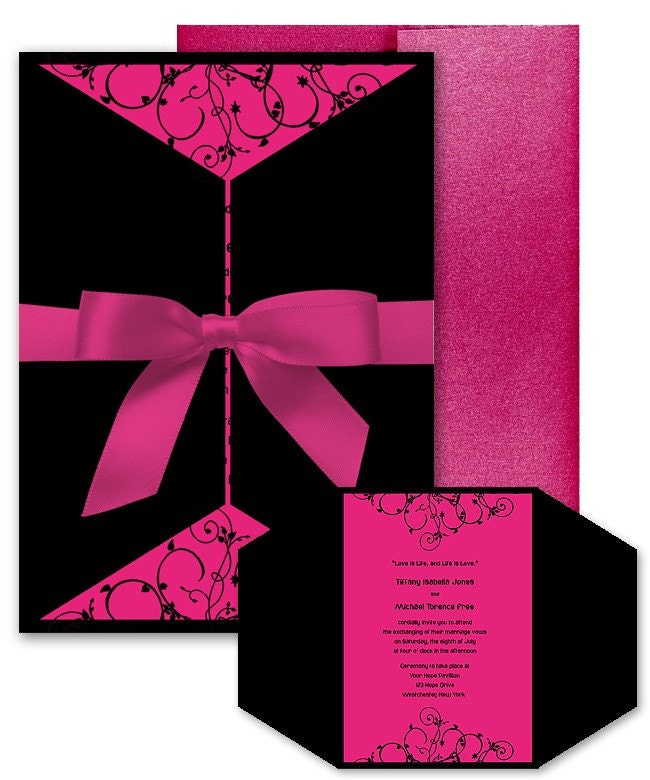 California Hot Pink Black Scroll Swirl Custom Wedding Bat Mitzvah 