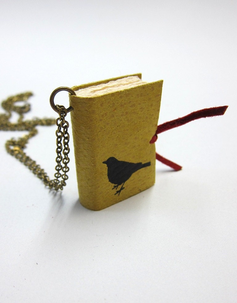 Yellow Leather Book Necklace