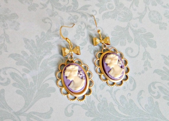 Vintage Inspired Lilac Cameo Earrings Romantic Bridal 