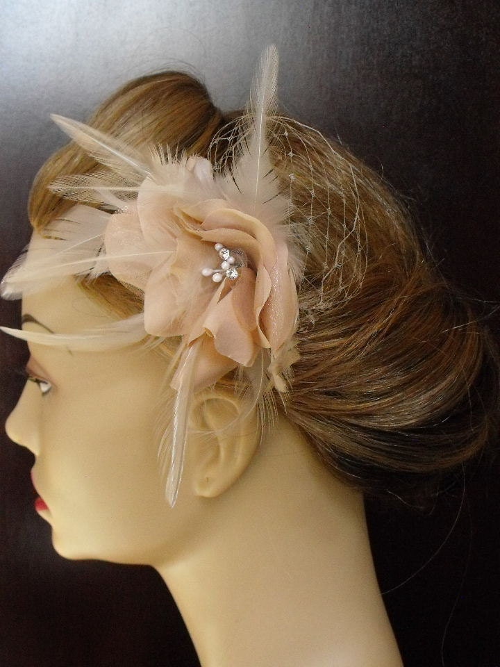 Champagne,Blush, Hair Flower, Fascinator,Headpiece :  wedding champagne flower vintage headpiece Il Fullxfull.281508209