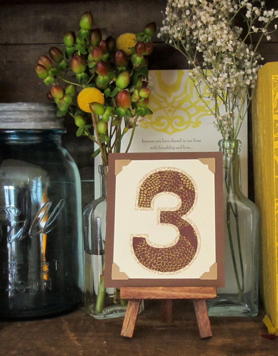 Custom Wedding Table Number Tiny Art w Easel Fall Winter Wedding