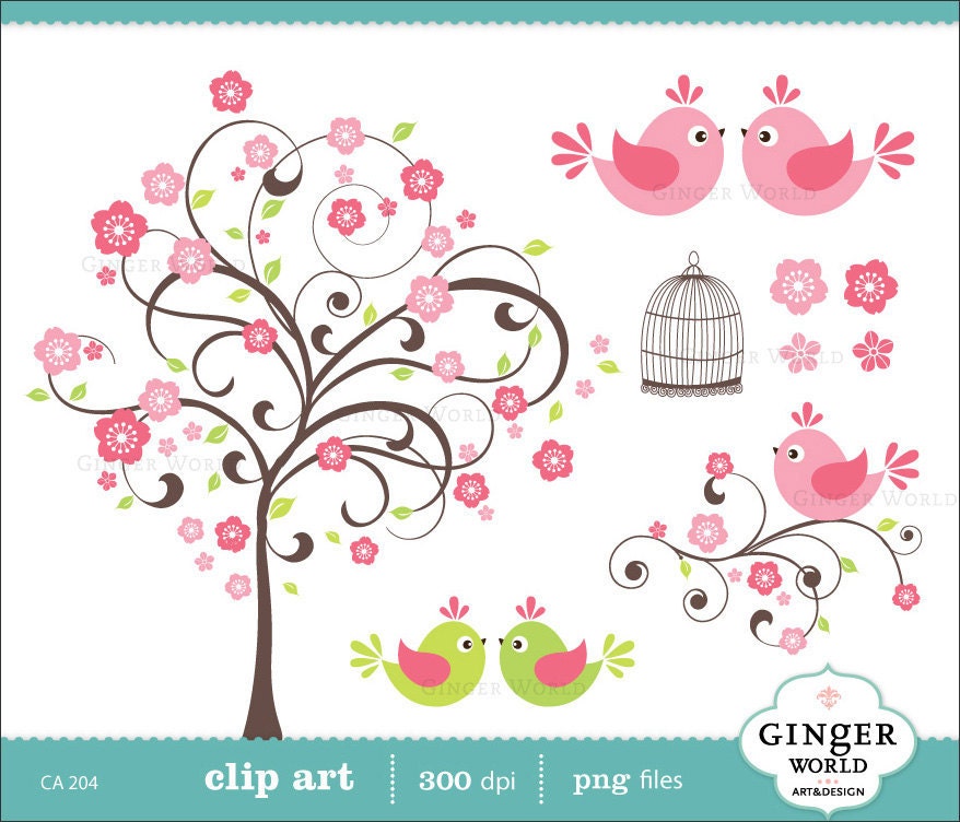  love bird clip art digital illustration for scrapbooking DIY invitation 
