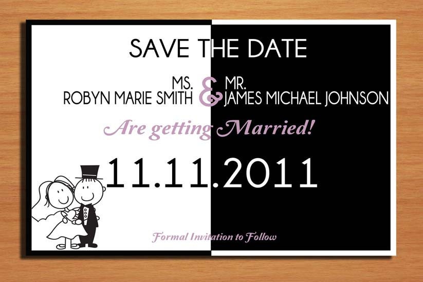 Black and White Better Half Stick Figure Couple Wedding Save the Date