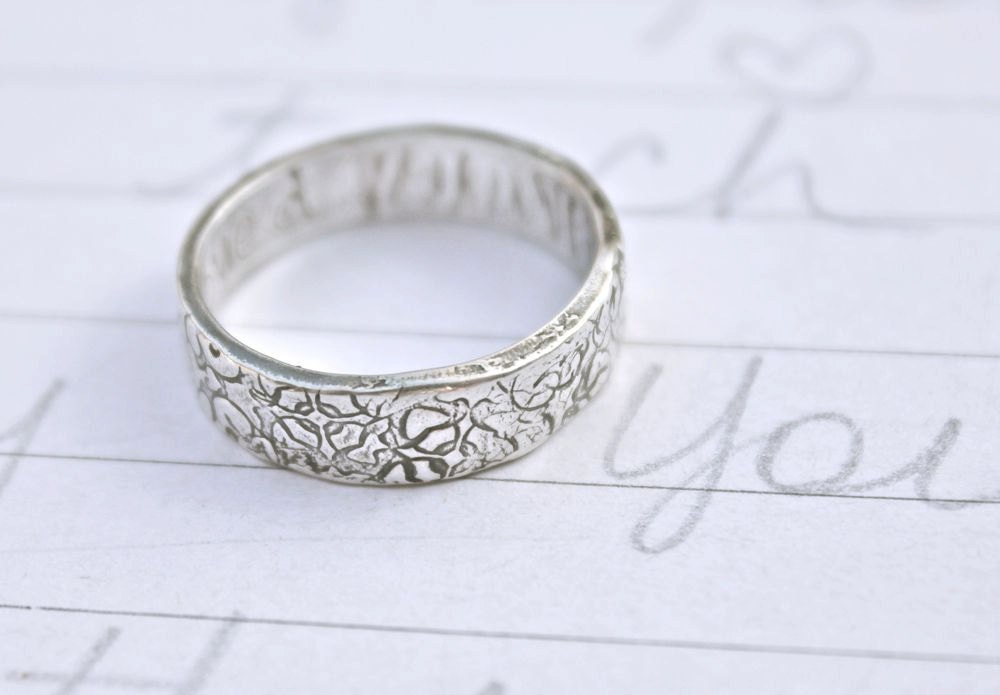 recycled silver wedding band personalized tudor rose floral wedding band 