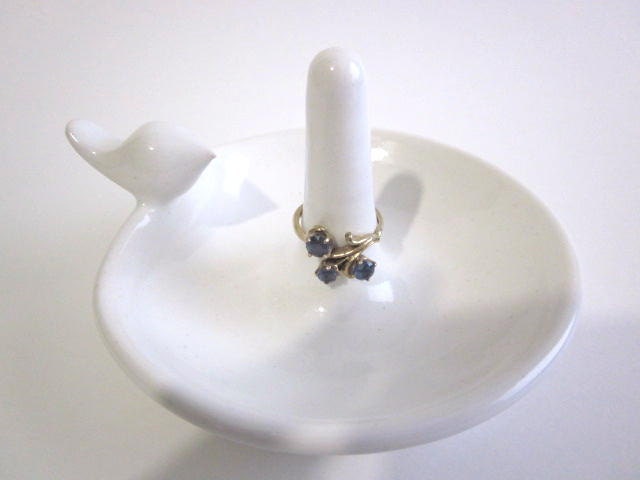 Ceramic Ring Holder ring dish White Dove Handmade Pottery Wedding ring 