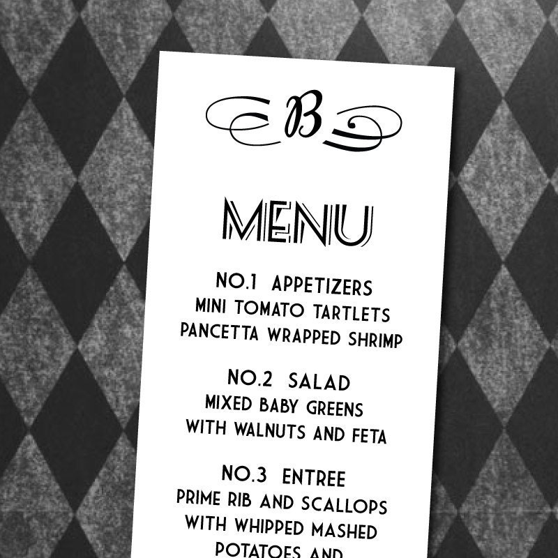 Custom Printable Wedding Menu Old Hollywood Collection No 9 From TypeTen