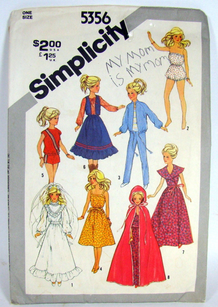 Barbie Doll Clothes Pattern Wedding Gown Dress Cape and more 