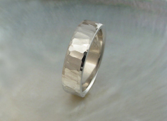 rustic mens wedding band 6mm platinum ring with random faceting