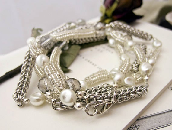 JeannieRichard Persian Pearls Chainmaille Bracelet Wrap
