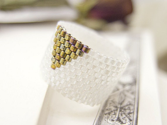 JeannieRichard White Cleopatra Ring with Gold Triangle