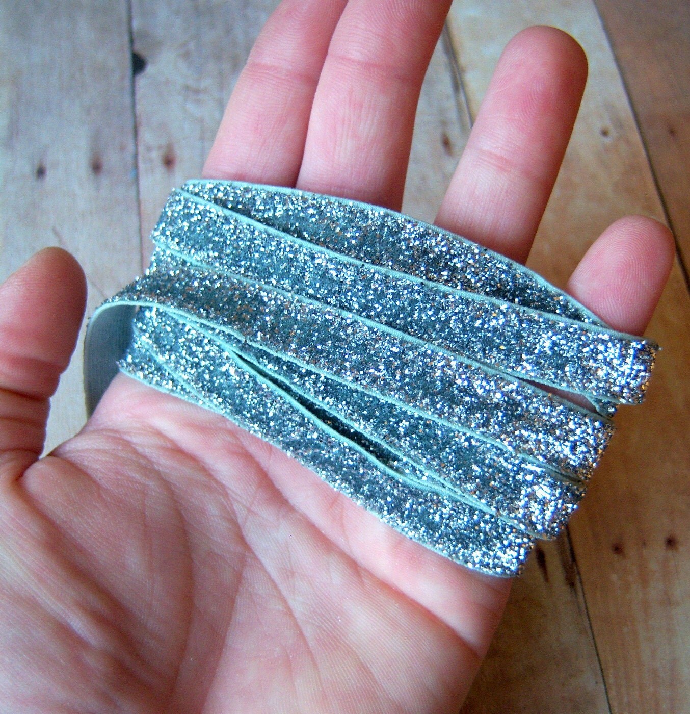 5 Yards 3/8 Inch Glitter Elastic for Making Headbands-Silver