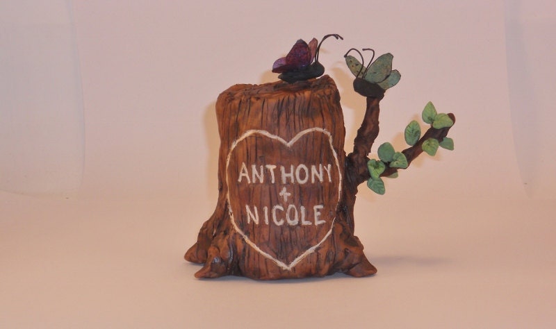 Small Custom Personalized Tree Stump Wedding Cake Topper Sculpture Keepsake