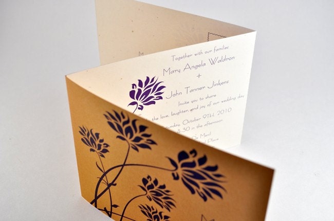  Invitation in Purple Orange for Spring Wedding with Perforated RSVP 