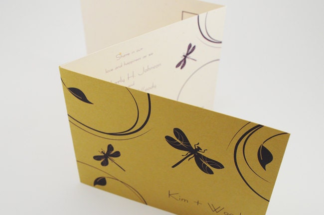 Whimsical Dragonfly Wedding Invitation TriFold Card with Perforated RSVP 