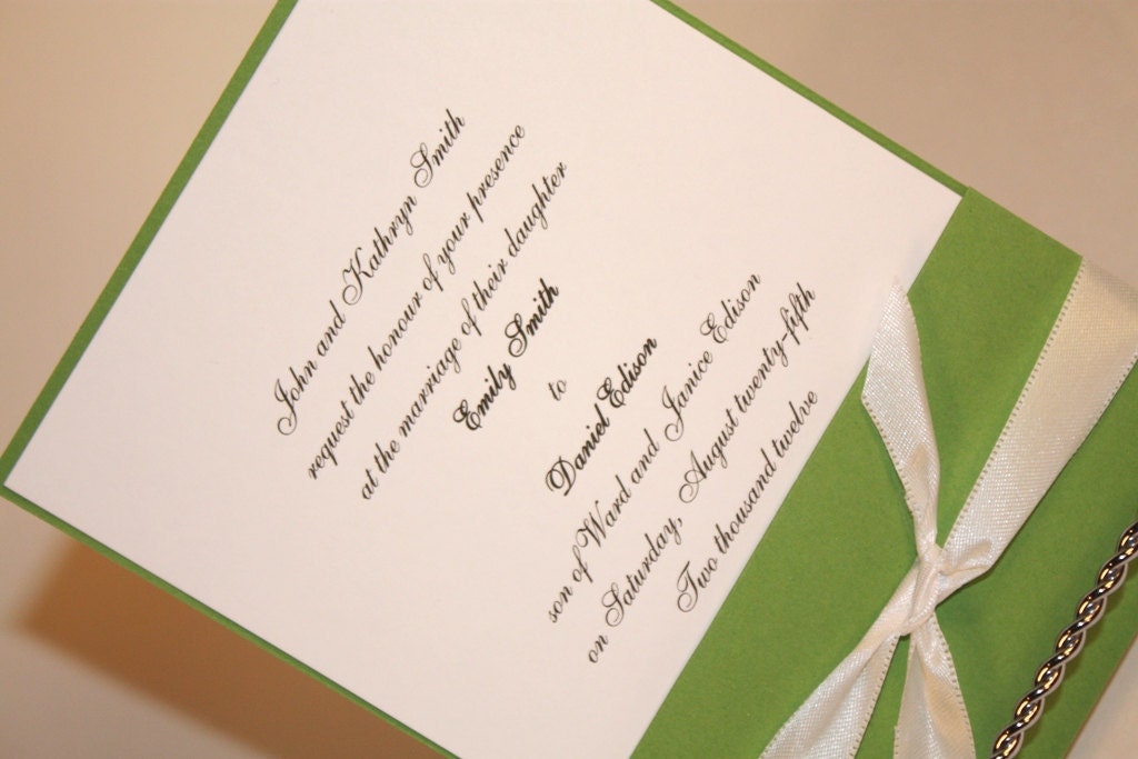 Single Panel Pocket Wedding Invitation Apple Green