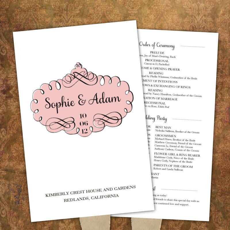 Printable Wedding Program Fan French Vintage Collection No 3