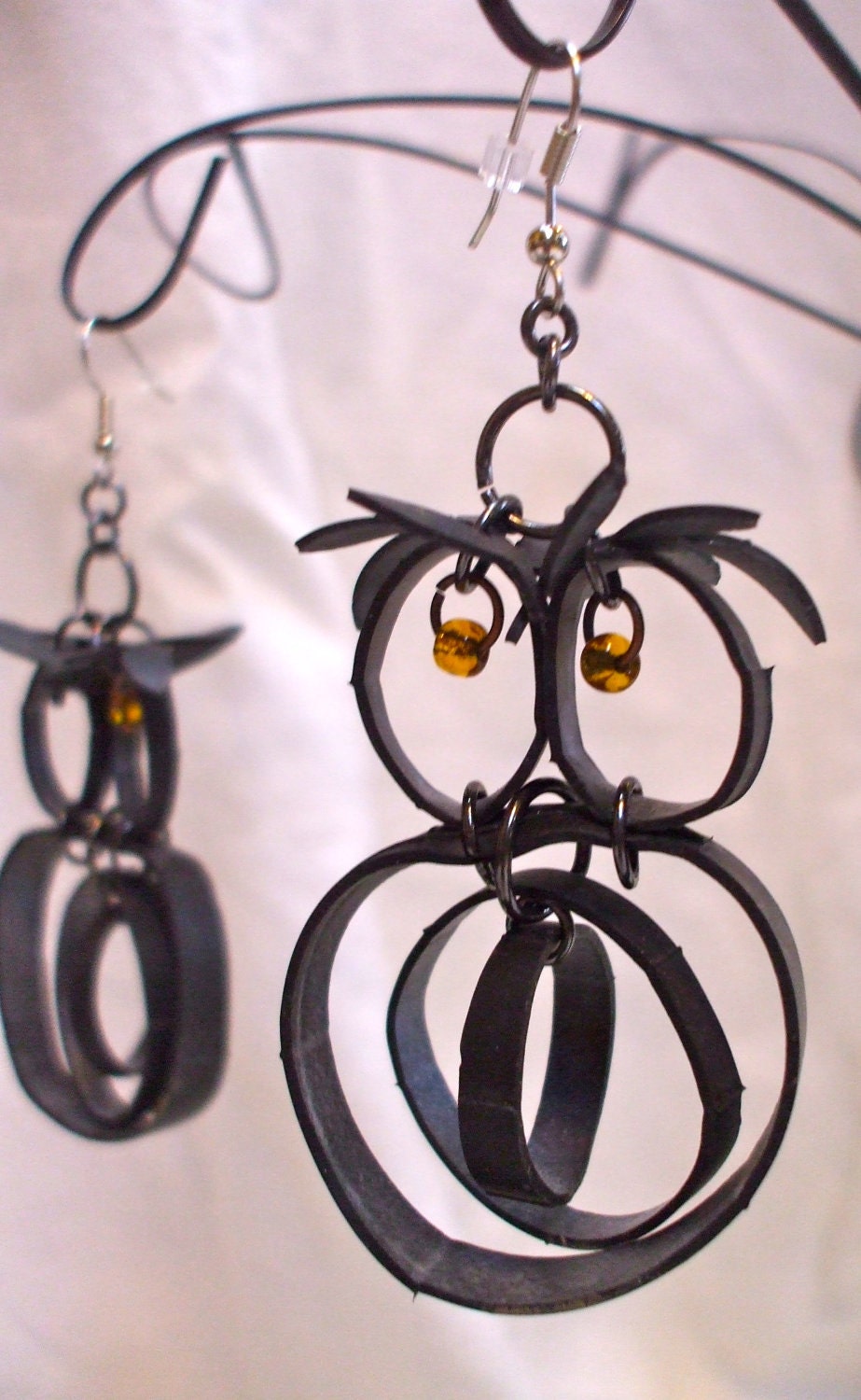 Recycled Inner Tube Owl Earrings