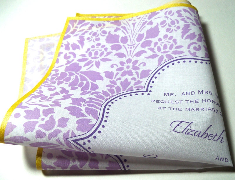 Handkerchief wedding invitations with damask design 25