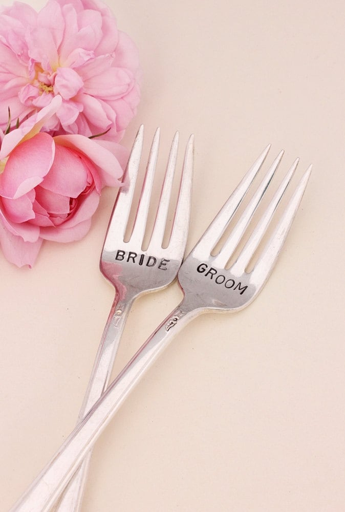 Bride and Groom Fork Set Vintage Wedding Forks 1949 Spring Garden Hand