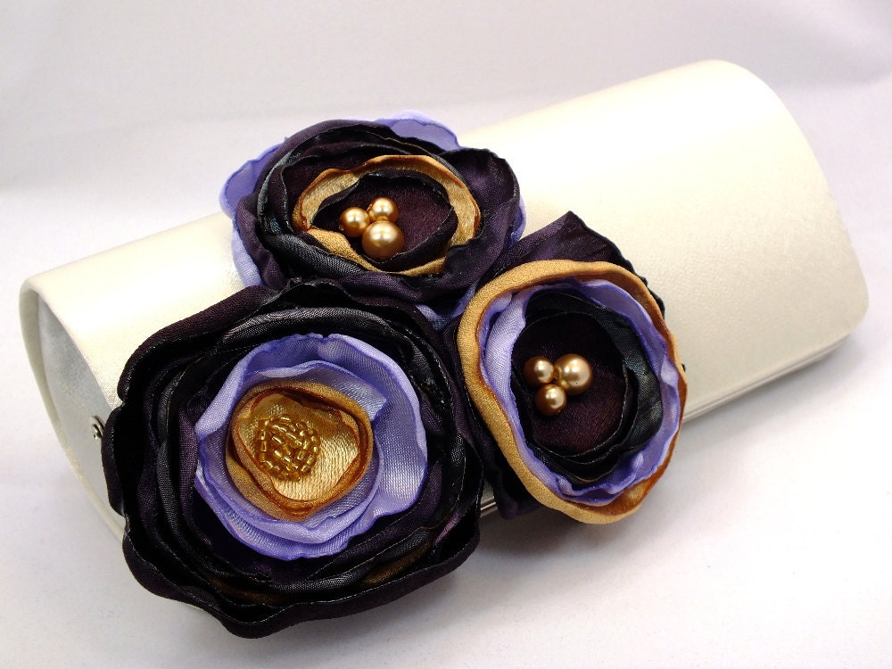 Ivory Clutch Clutch Eggplant Gold Lavender Gray Flowers Bridesmaid 