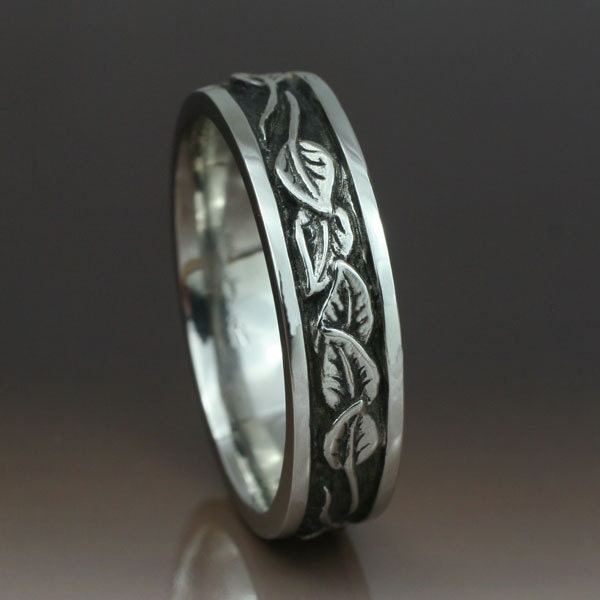 CIRCLING LEAVES Wedding Band 6mm width This ring in sterling silver