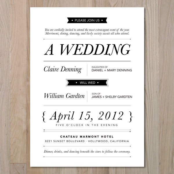 Headlines Printable Wedding Invitation