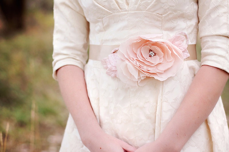 Soft Blush wedding dress belt sash pink flower bridal gown belt silk 