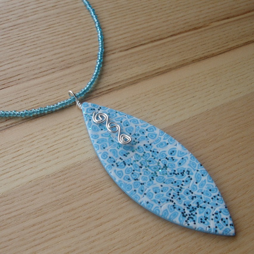 Blue and White Swirl Millefiori Tribal FIMO Polymer Clay Pendant