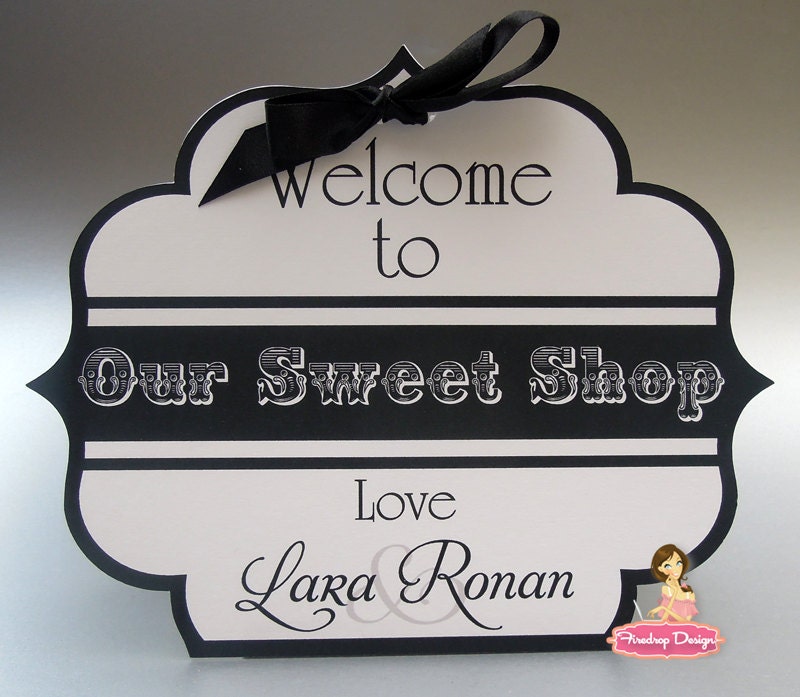 Black and white Candy bar 39Our sweet shop 39 signs