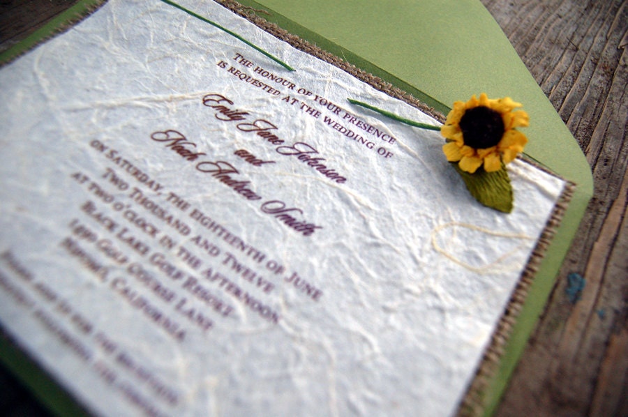 Do It Yourself DIY Rustic Burlap Sunflower Wedding Invitation Sage 