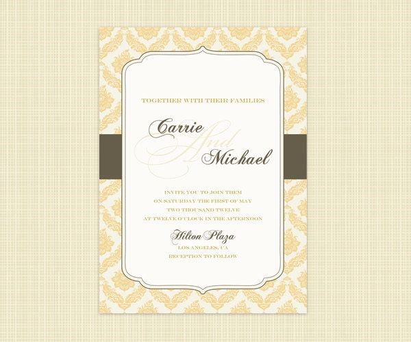 Damask Wedding Invitation and RSVP set Traditional Formal Printable 