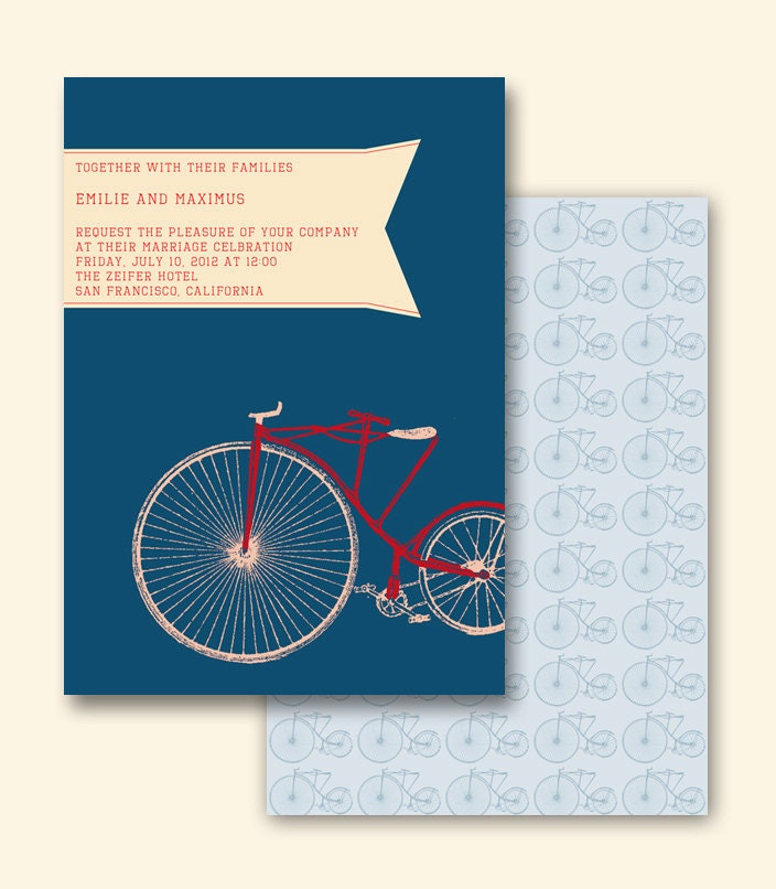 Vintage Bicycle Wedding Announcement PSD Template OR Made to order