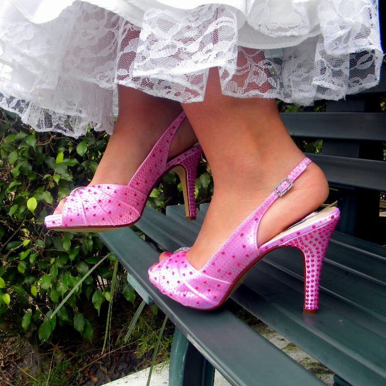 Wedding shoes Sexy pink Sugar Plums crystals and dots From norakaren