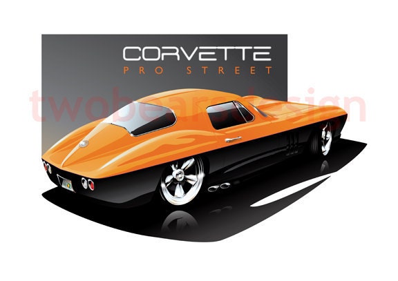 1966 Chevy Corvette Hot Rod Custom Car Illustration Art Print